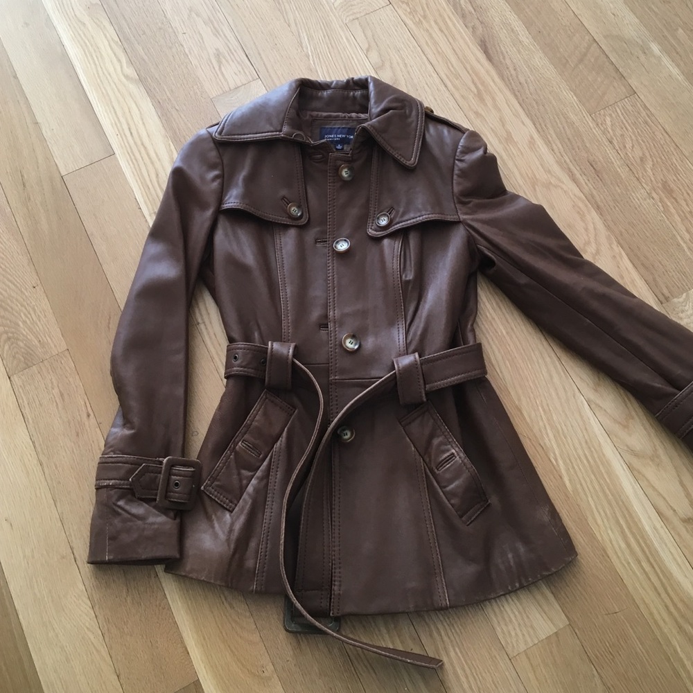 Jones New York brown leather jacket